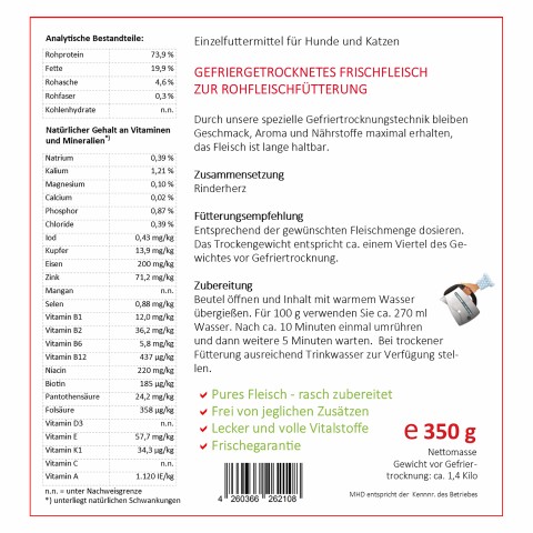 Hund Katze B.A.R.F. Hundefutter Easy Barf Rinderherzen 350g 1 Stück -3- Anifit